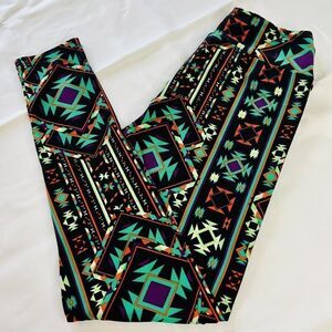 LulaRoe Leggings Aztec Colorful Black Red Purple Blue 0653